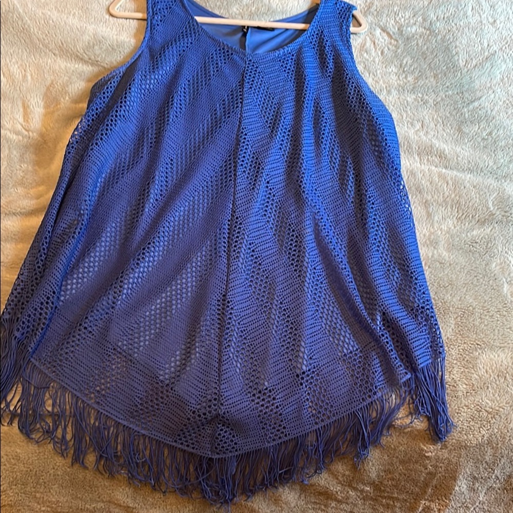 Blue Sleeveless Fringe Top
